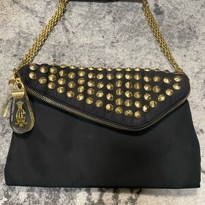 Christian Audigier Black and Gold Studded Clutch